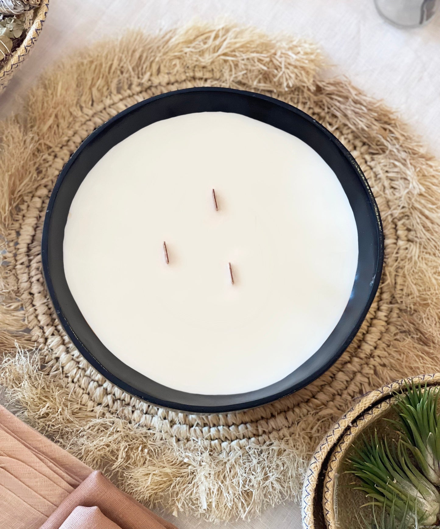 One of a Kind Large Unscented Wooden Bowl Candle-Marianella