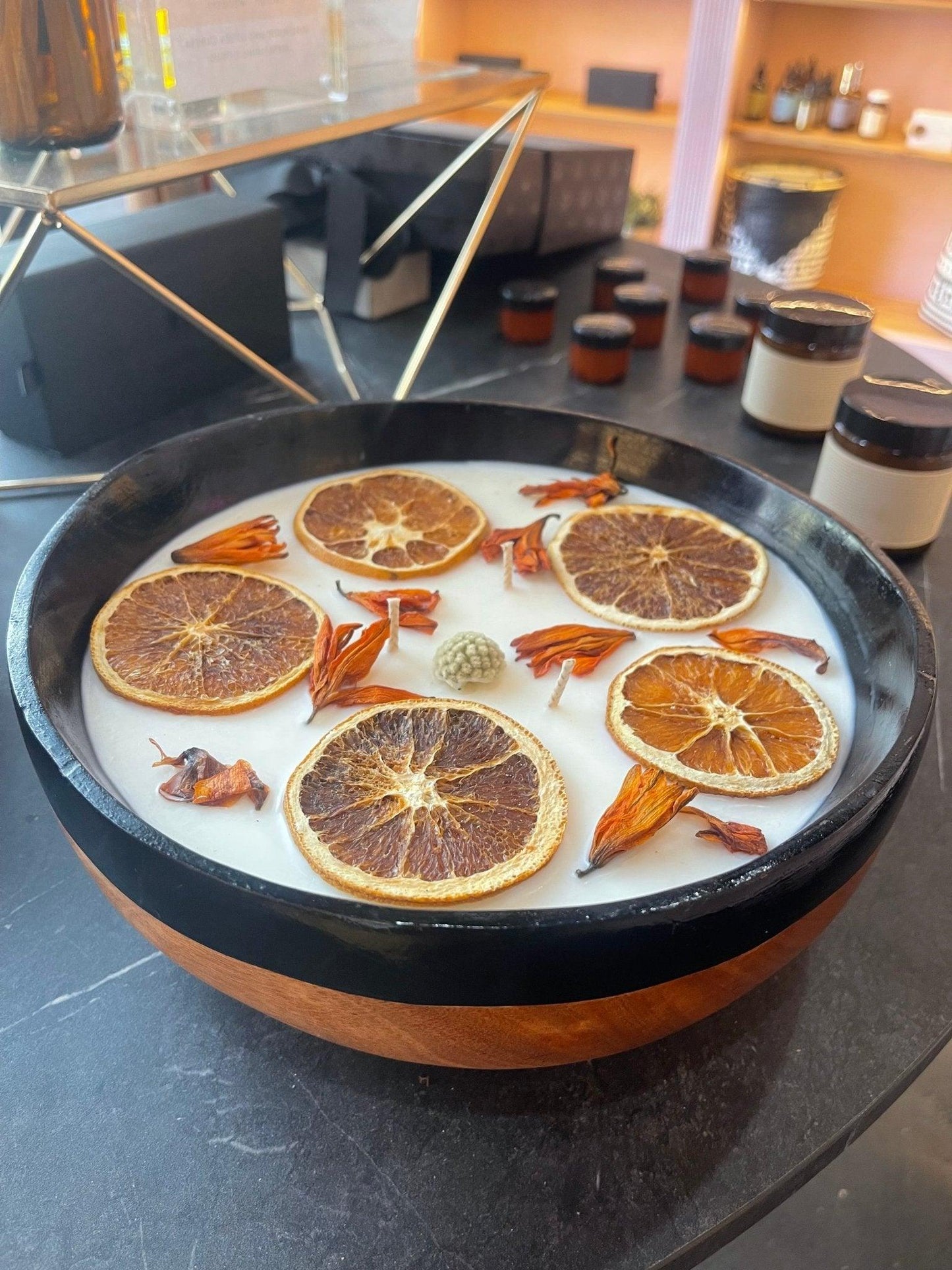 One of a Kind Unscented Large Wooden Bowl Candle - Marianella