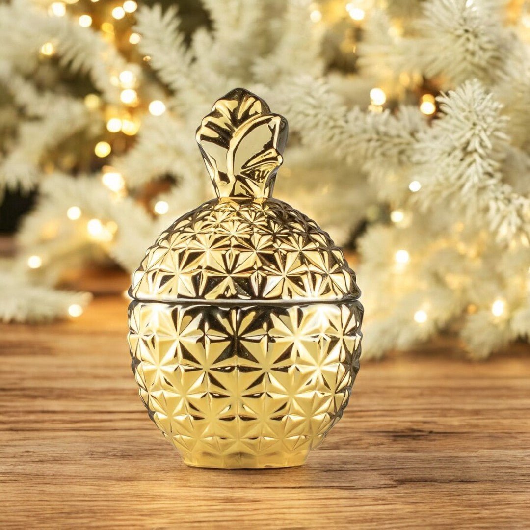 Limited Edition Frosted Birchwood Pine Gold Pineapple Candle - Marianella