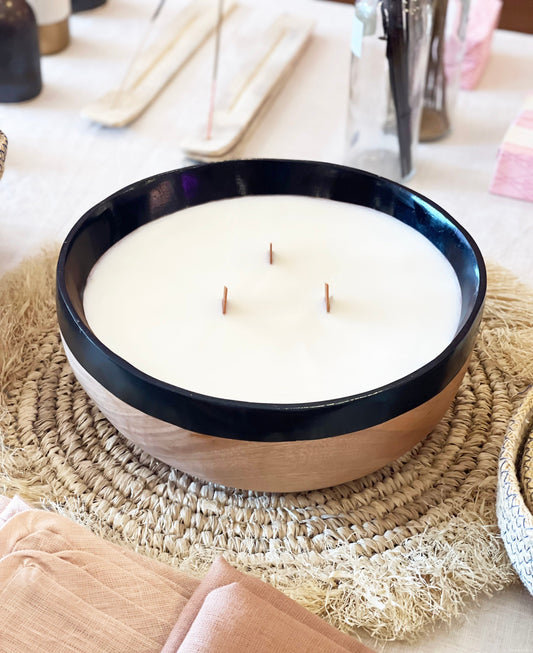 One of a Kind Large Unscented Wooden Bowl Candle-Marianella